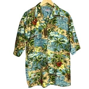 Aloha Joe Hawaiian Tropical Surfing Mens Shirt Short Sleeve Resort, size L